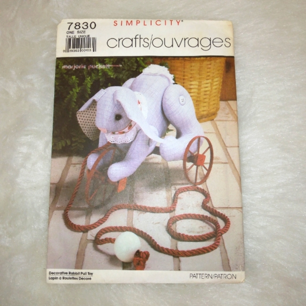 SIMPLICITY 7830 Decorative Rabbit Pull Toy, vintage new uncut Sewing pattern